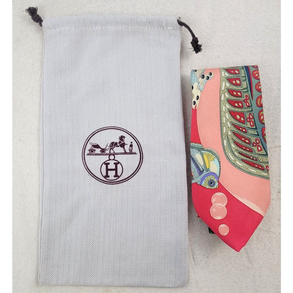 Hermès Paris Silk Tie Coral Reef Fish Print w Dust Bag